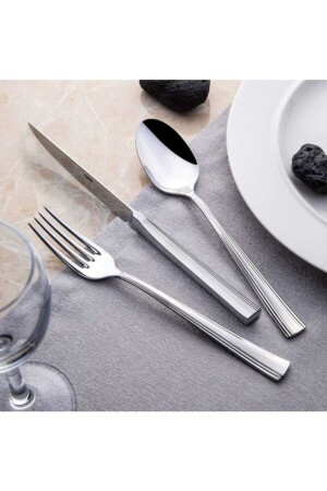MNZ-Katre Plain 84 Piece Fork Spoon Knife Set مع صندوق الجلد 1119061 - Nehir