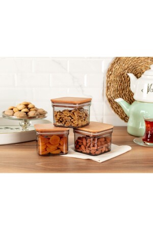 MNZ-Kaviera 500ml حاوية تخزين مع غطاء خشب 3 قطع 1KSAKL0432-8682116783132 - Madame Coco