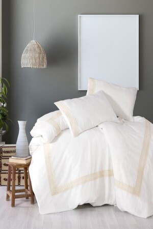 MNZ-Lacy White 100% Cotton Double Duvet Cover and Pillow Set ONVR200 - vivamaison