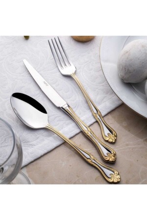 MNZ-LALEZAR GOLD PLAIN 60 PIECES فورك و سبون مجموعة 1187794 - Nehir
