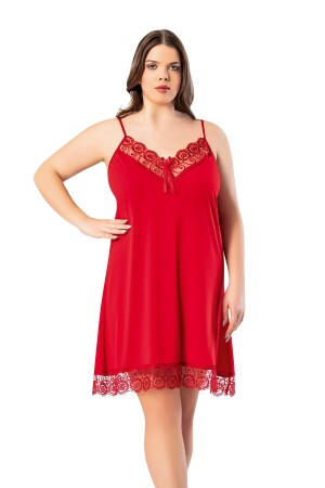 MNZ-Large Size Lace تفصيليات حزام الحبل الأحمر ربطة النساء فساتين ليلية 62v10 - Victroy
