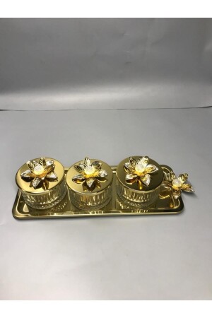 MNZ-Lily Flower Elysia Gold 3 قطع كأس العشاء، وعاء التقدير، وعاء التوابل، وعاء الآيس كريم، وعاء العذراء، وعاء الزجاج z - Aslı Hediyelik