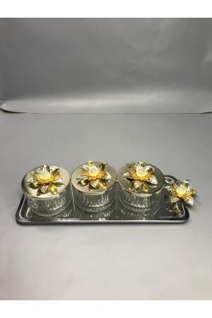 MNZ-Lily Flower Elysia Silver 3-piece Snack Bowl، وعاء التقدير، وعاء التوابل، وعاء المثلجات، وعاء العذراء، وعاء الزجاج zmbk - Aslı Hediyelik