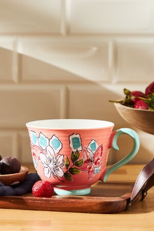 MNZ-Lily New Bone Mug 435 ml وردي - Emsan