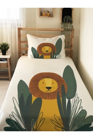 أسلوب (MNZ-Lion) للأطفال والطفلات طباعة مجموعة (Pique) واحدة 160x230 أبيض 23649 - Evmila