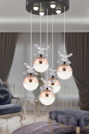MNZ-Lokken 5-piece Round 50 وات مسح البلور LED صالة المعيشة الحديثة مصباح العلق شمعة 4079-05Y-CU - Apliqa