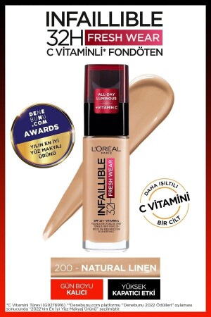 MNZ-L'Oréal باريس لا أخطاء 32H فريدة ارتداء فيتامين C مؤسسة - 200 من اللينن الطبيعي - L'oreal Paris