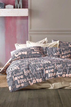 MNZ-Love Kahve 6 Piece غطاء غطاء مزدوج مع الأوراق المطوية cndn-lovekahve-çk - CANDAN ÇEYİZ