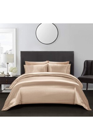 MNZ-Luxury Satin 4 Piece غطاء غطاء مزدوج 200x220 سم صفحة مرنة بيج لون السرير مجموعة 6 - Tinybabyconcept