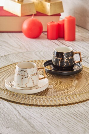 كوب قهوة من المرمار الأسود والأبيض من MNZ-MARBLE Set للشخصين 80 ملي 153. 03. 06. 6520 - Karaca