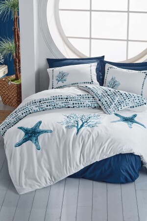 MNZ-Maritime Double Duvet Cover Set نجم البحرية الأزرق 8680108053645 - Cotton Box