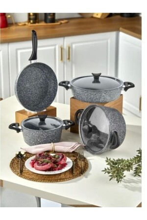 MNZ-Master Cook 4 قطع 7 قطع غرانيت المطبخ مجموعة الرمادي xmmxx - Taç