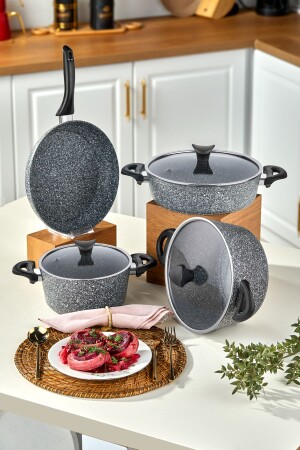 MNZ-Mastercook 7 قطع غرانيت أدوات الطبخ مجموعة الرمادي - Taç