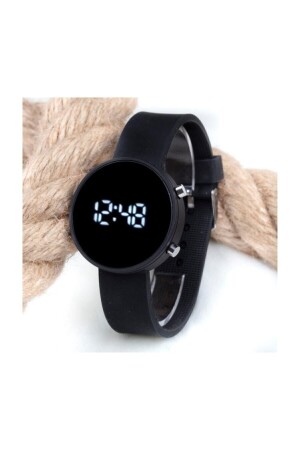 MNZ-Matte Black Round Digital LED Display ساعة يونيسكس مع شريط السيليكون الأسود St-303563 ST-303563 - Spectrum