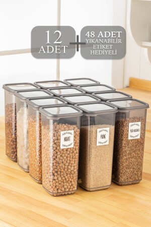 مجموعة من الـ MNZ-Mega Size Spice Jar Set مع ملصق Pino من 12 - مجموعة من الـ Square Spice Set مخزن تخزين مع غطاء 12x1700 ml MCH-7 - Meleni Home