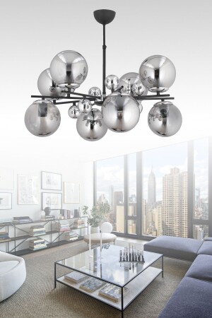MNZ-Melisa 8-piece Chrome الحديثة مدخنة الكرة الكهربائية الزجاجية مصباح معلق ملمع MELİSA 8-piece - ESSLİGHT