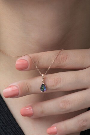 MNZ-Minimal Mystic Topaz Stone Drop قلادة فضية قلادة فضية 925 سبرلينغ فولاذ TRDYL907 - NEREZE