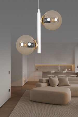 MNZ-Modern White 2-piece Bal Globe Glass Candlelier SEF120 - ŞL Şef Light