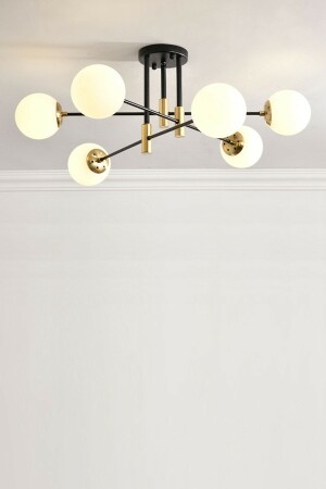 MNZ-Modern White Globe Glass Cross Model Six-piece Black Chandelier LMBDR00501 - Lambadar