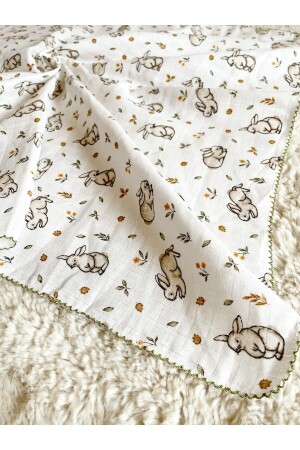 MNZ-Multi-Purpose Muslin Blanket 06-أرنب 80x90 سم طفل وطفلة وولد حديث - Cloudy
