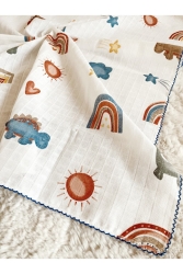 MNZ-Multi-Purpose Muslin Cover 07-أزرق الديناصور 80x90 سم طفل وطفله ووالد حديثي الولادة - Cloudy