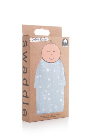 غطاء من الأقمشة من القماش من المسلين (MNZ-Muslin Cloth Cover Star Pattern) - الأزرق 120x120 سم 4 قطع مفرغة الفم CBY - Caline Baby