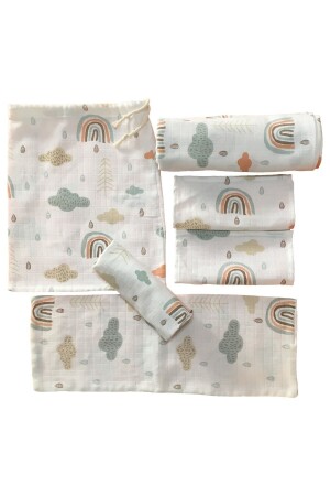 حقيبة الحفاضات من طراز MNZ-Muslin Set 6 قطع مع صورة قوس قزح P000015412 - Mutlu Gün Marketi