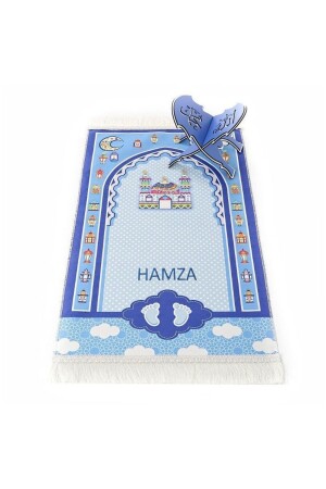 (MNZ-Name-Customized Children's Prayer Rug) (ساحر) - الأزرق 45x82 سم - 110 جرام - مع كرة الصلاة هدية - İkranur
