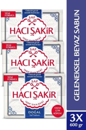 (MNZ-Natural) الصابون الأبيض النقي التقليدي 4x150 جرام X3 قطع - Hacı Şakir