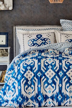 MNZ-Neos Blue 100٪ القطن مزدوجة غطاء غطاء الملفوفة مجموعة - Karaca Home