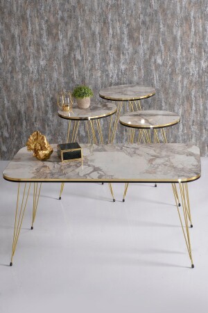 طاولة القهوة MNZ-Nesting و طاولة القهوة Kr Set Gold Double Efes Tel FMA2027 - GOLDFALEZ