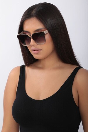 MNZ-New Season Wide Gold تفصيليات النعيم النظارات البيضاء النسائية النظارات الشمسية التفصيلية الذهبية العليا - STAOOM