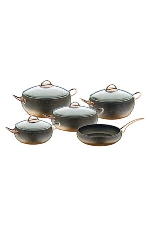 MNZ-Oms 3024 9 قطعة كرة غرانيت طباخات مجموعة النحاس - OMS PASLANMAZ