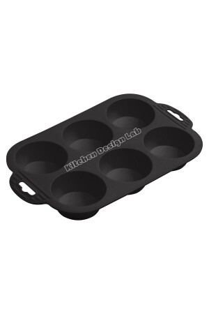 MNZ-One Piece Anthracite 6-piece سليكوني كعكة صغيرية قالب - قالب موفين 6-قطعة قالب كعكة قلبي قالب 24x16cm 6-قطعة كع - Kitchen Design Lab