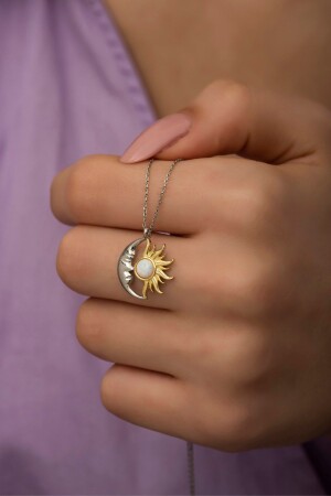 MNZ-Opal حجر أبيض القمر والشمس حزمة عنق-925 الفضة النقدية KLS153 - klas gümüş