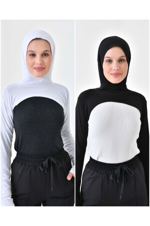 MNZ-Pack of 2 Bonnet Neck Collar Arm Cuff Black White Hooded Neck Collar Beanie رياضي هيباب بونيت - Mirach