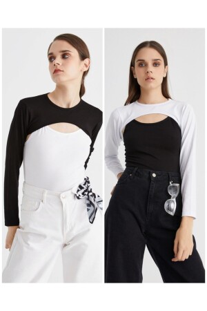 MNZ-Pack of 2 Crop Neck Collar Arm Set أسود أبيض ذراع طويل عنق عنق حجاب ذراع عنق عنق عنق عنق عنق عنق عنق - mirach