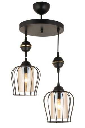 مصباح المرفأ من طراز MNZ-Parachute Set من 2 مشعلات ذات وجه أسفل حديثة سوداء 5074 - KARDELEN AYDINLATMA AVİZE