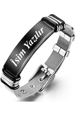 MNZ-Personalized Named Mesh Belt Cord Steel Bracelet Scb13s MDL-SCB13S - Takı Dükkanı
