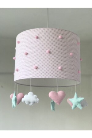 MNZ-Pink Pompom Mint Star غرفة الأطفال الشنادل - atölye ay ışığı