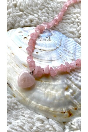MNZ-Pink Quartz Stone حجر طبيعي حجر شقوق حجر عنق مع معلق القلب - Elifsu Jewelry