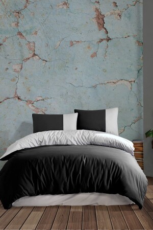 MNZ-Plain Black Gray 100% Cotton Ranforce مضاعفة مضاعفة الجانبية غطاء القماش المجموعة 200x220 CTNTPLSG20 - Cote Blanc