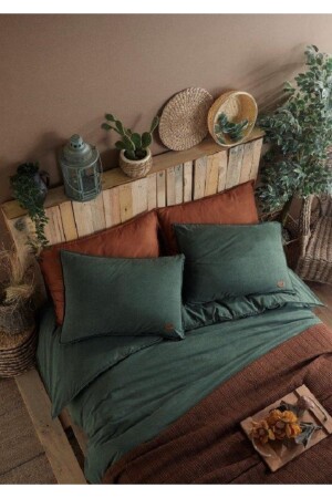 MNZ-Plain Green 100% Cotton Double Duvet Cover Set * مضاعفة الغسيل المزدوج 100% القطن - Majoli