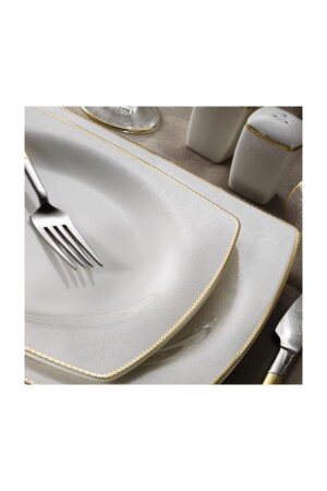 MNZ-Porcelain Bone Mare 62 Piece Square عشاء ذهبية مجموعة 12 شخص Bnmr62yt1074121 P203YMT. 60717. 01 - Kütahya Porselen