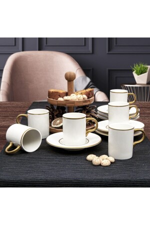 MNZ-Porcelain Camelia 12 قطعة عظام كوب قهوة تركية مجموعة لـ 6 أشخاص GBSATN12KT230 - Güral Porselen