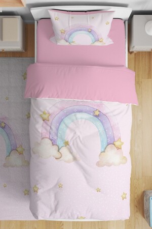 MNZ-Powder Pink Rainbow نمط واحد أطفال السرير مجموعة evnev00119 - Evpanya