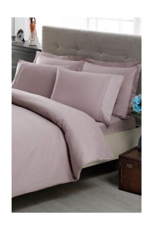 MNZ-Premium Basic Stripe Lilac Double Duvet Cover Set 60117194 - Taç