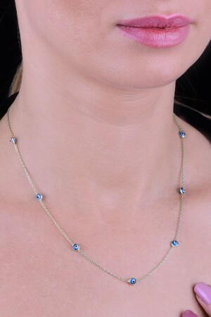 MNZ-Rhodium الفضية، عين الزجاجي Evil Eye Silver Necklace SGTL10609 - Söğütlü Silver