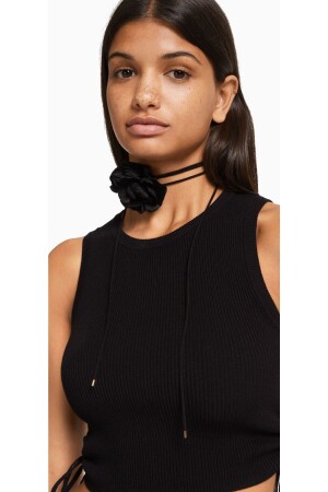 ملحقات عنق مفصل MNZ-Rose Satin Choker Necklace - أسود - Atelier By Ece