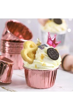 MNZ-Rosegold زرقاء زرقاء معدني 25 قطعة مخزن موفن كعك كعكة كعك القماش حاوية 6-5x4cm - Surprise Party Store